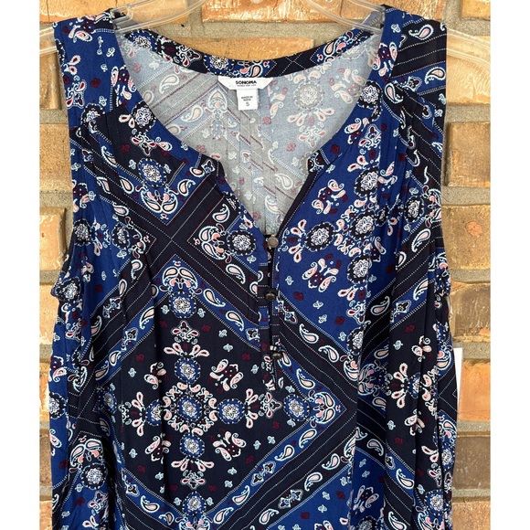 Sonoma Women’s Blue Paisley Pintuck Tank Small - Picture 9 of 9